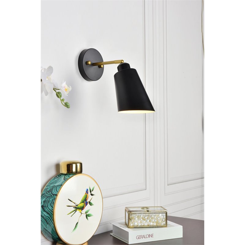 Living District Halycon 1-Light Mid-Century Metal Wall Sconce in Black and Brass