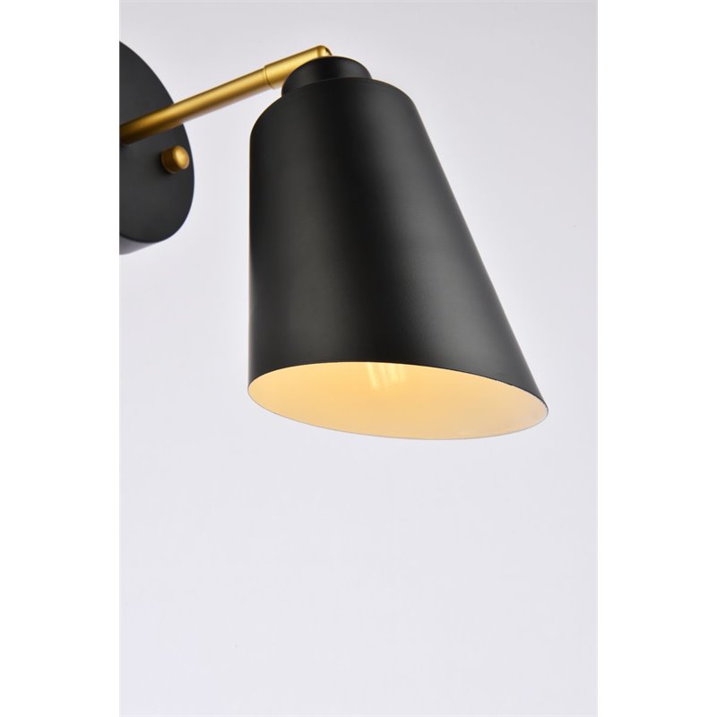 Living District Halycon 1-Light Mid-Century Metal Wall Sconce in Black and Brass