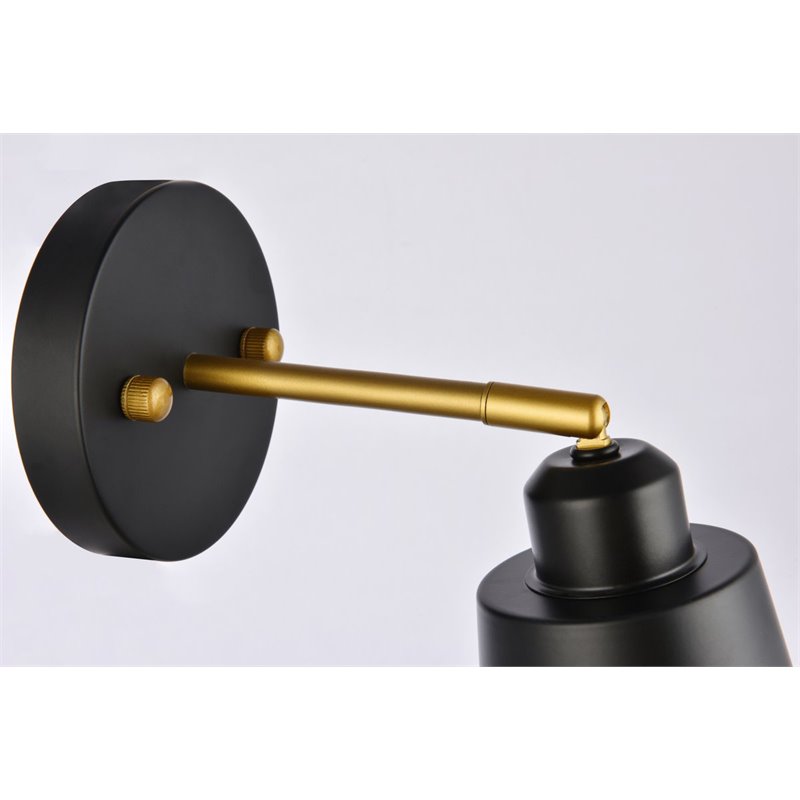 Living District Halycon 1-Light Mid-Century Metal Wall Sconce in Black and Brass
