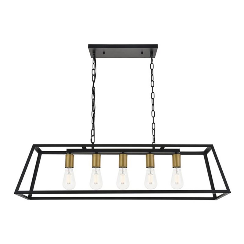 Living District Resolute 5-Light Mid-Century Metal Pendant in Brass and Black