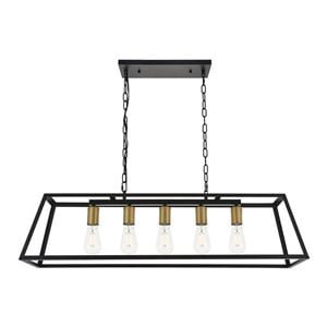 Living District Resolute 5-Light Mid-Century Metal Pendant in Brass and Black