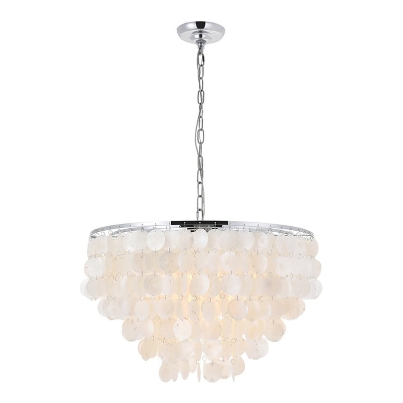 Living District Selene 6-Light Mid-Century Metal Pendant in Chrome and White