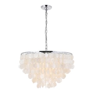 Living District Selene 6-Light Mid-Century Metal Pendant in Chrome and White