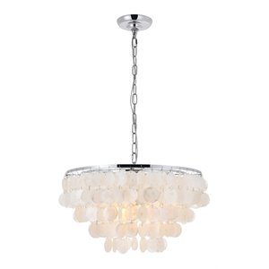 Living District Selene 4-Light Mid-Century Metal Pendant in Chrome and White
