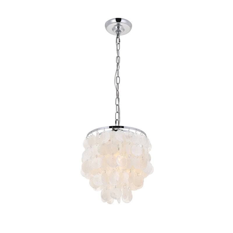Living District Selene 1-Light Mid-Century Metal Pendant in Chrome and White