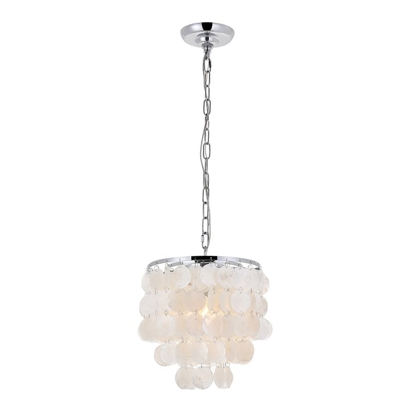 Living District Selene 1-Light Mid-Century Metal Pendant in Chrome and White