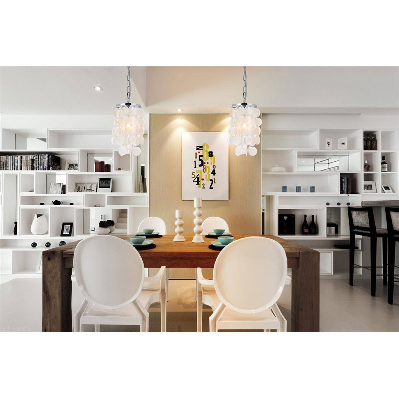Living District Selene 1-Light Mid-Century Metal Pendant in Chrome/White
