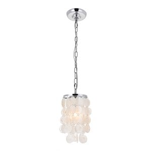 Living District Selene 1-Light Mid-Century Metal Pendant in Chrome/White