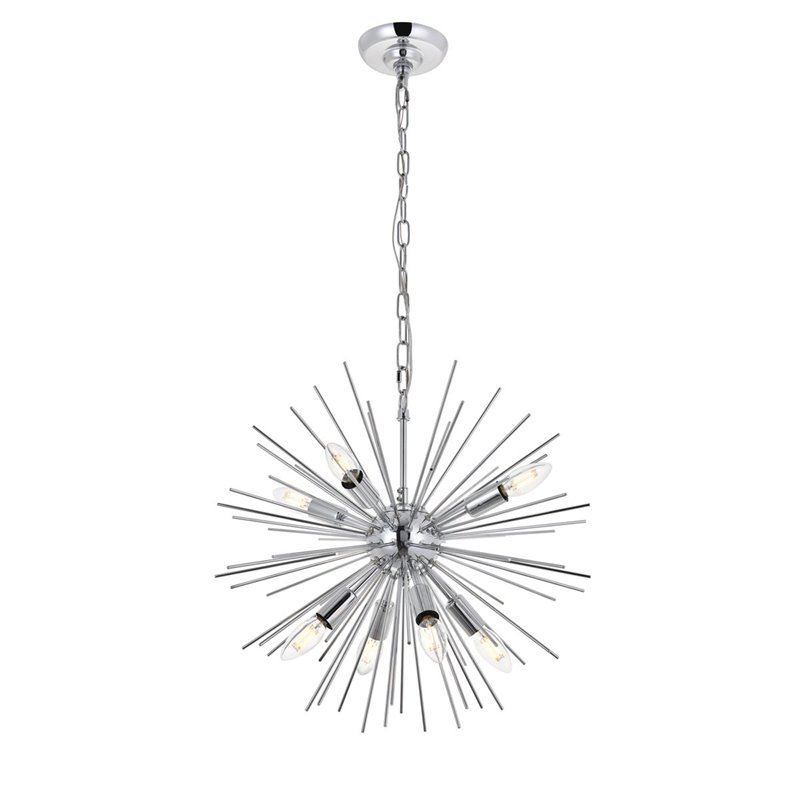 Living District Timber 8-Light Mid-Century Metal Pendant in Chrome