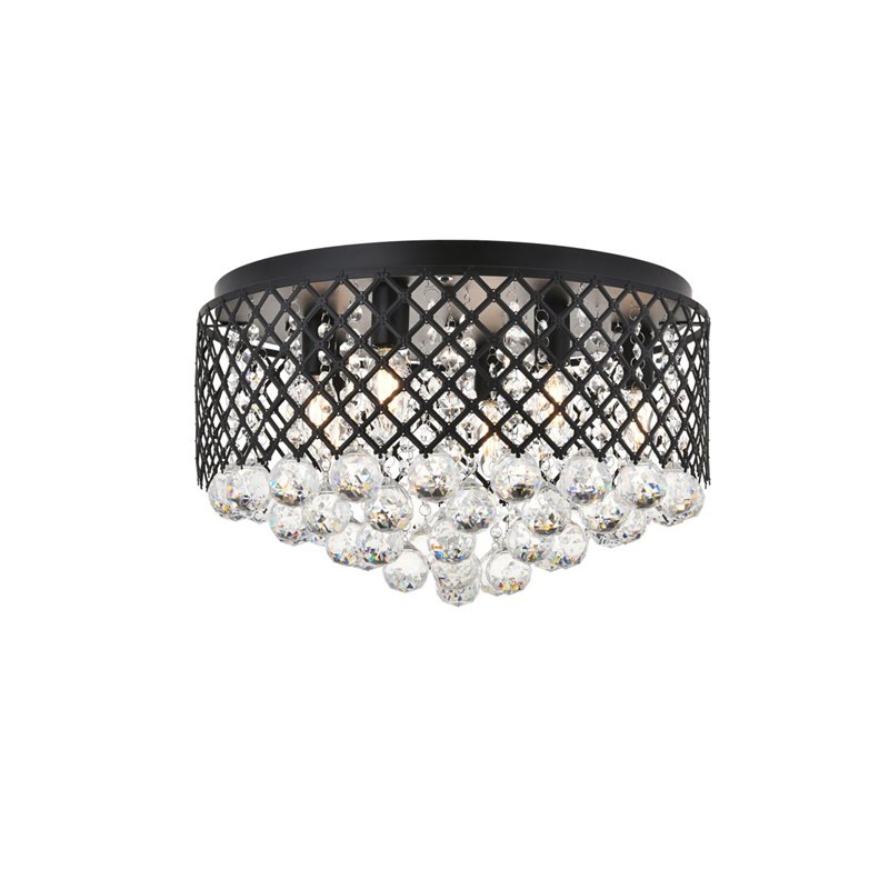 Living District Tully 6-Light Metal & Crystal Flush Mount in Matte Black/Clear