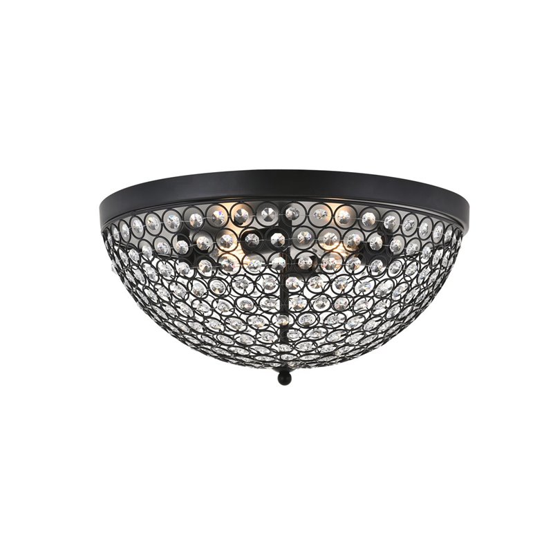 Living District Taye 4-Light Metal & Crystal Flush Mount in Matte Black/Clear