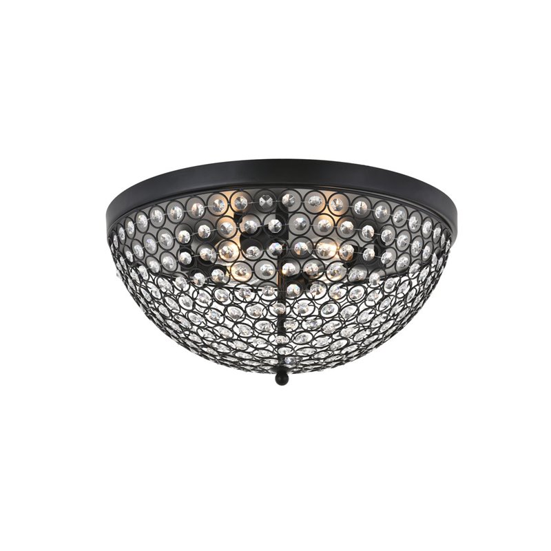 Living District Taye 4-Light Metal & Crystal Flush Mount in Matte Black/Clear