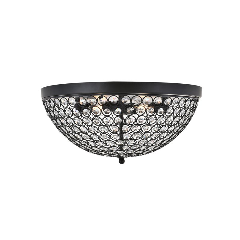Living District Taye 4-Light Metal & Crystal Flush Mount in Matte Black/Clear