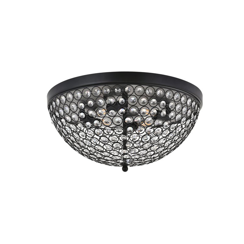 Living District Taye 4-Light Metal & Crystal Flush Mount in Matte Black/Clear