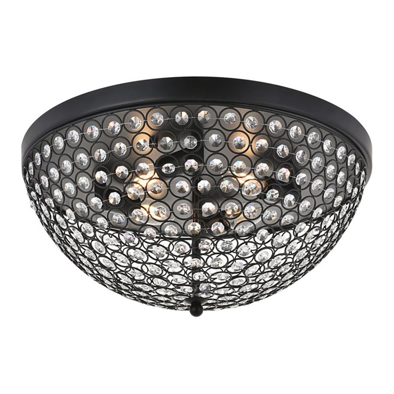 Living District Taye 4-Light Metal & Crystal Flush Mount in Matte Black/Clear
