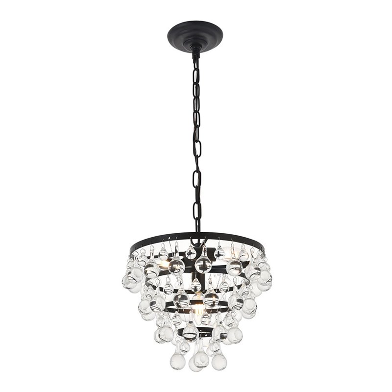 Living District Kora 3-Light Mid-Century Metal Pendant in Black and Clear