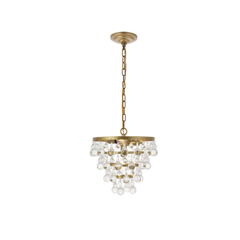 Living District Kora 3-Light Mid-Century Metal Pendant in Brass and Clear