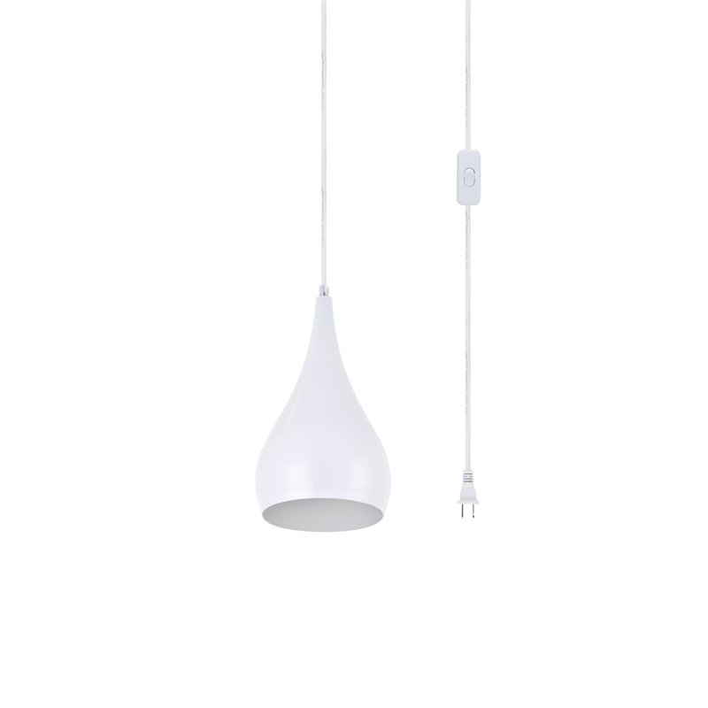 Living District Nora 1-Light Mid-Century Aluminum Pendant in White