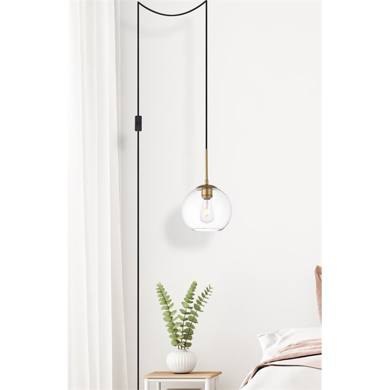 Living District Baxter 1-Light Mid-Century Metal Pendant in Brass