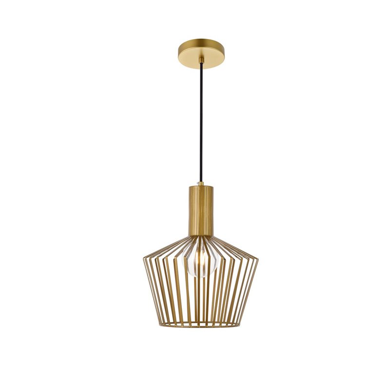 Living District Ronnie 1-Light Modern Metal Pendant in Brass
