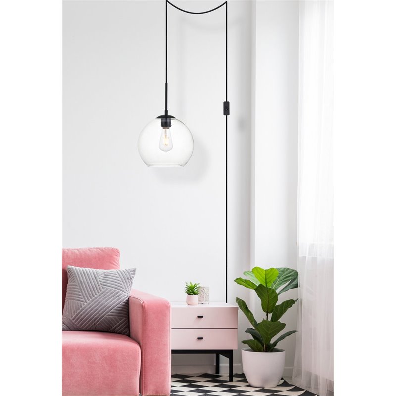 Living District Baxter 1-Light Mid-Century Metal Pendant in Black Finish