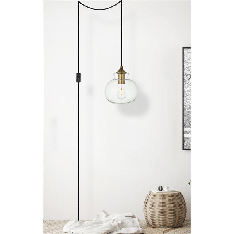 Living District Destry 1-Light Mid-Century Metal Pendant - Brass Finish