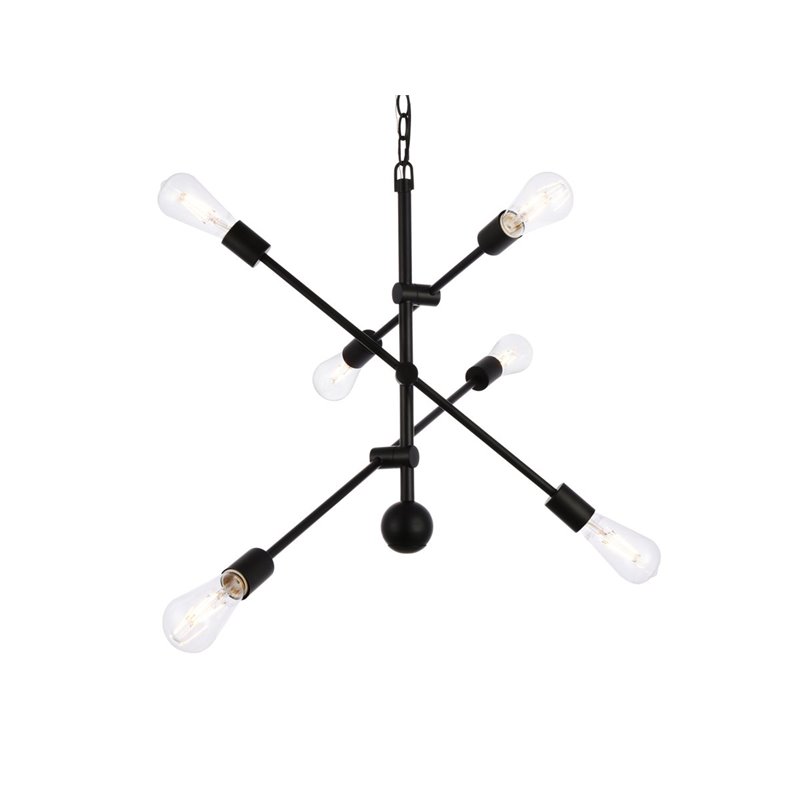 Living District Axel 6-Light Mid-Century Metal Pendant in Black