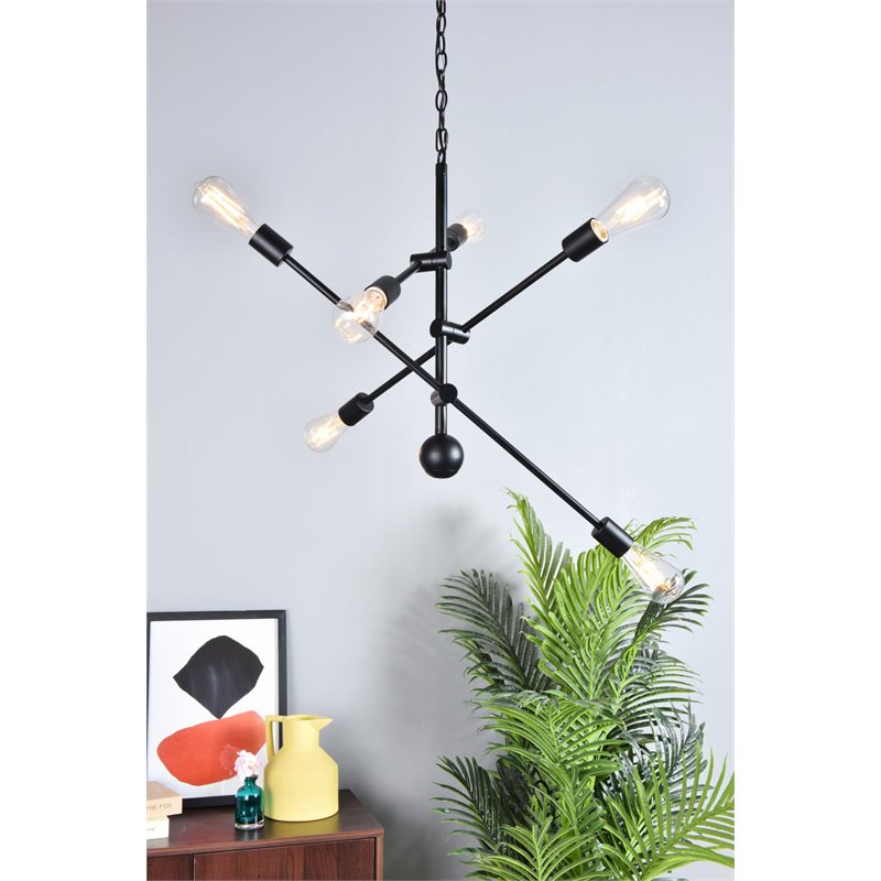 Living District Axel 6-Light Mid-Century Metal Pendant in Black