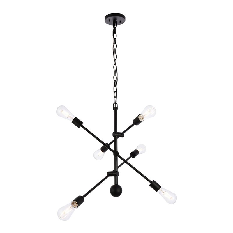 Living District Axel 6-Light Mid-Century Metal Pendant in Black