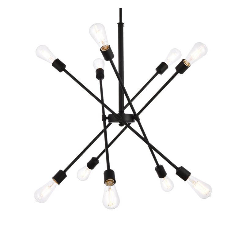Living District Axel 10-Light Mid-Century Metal Pendant in Black