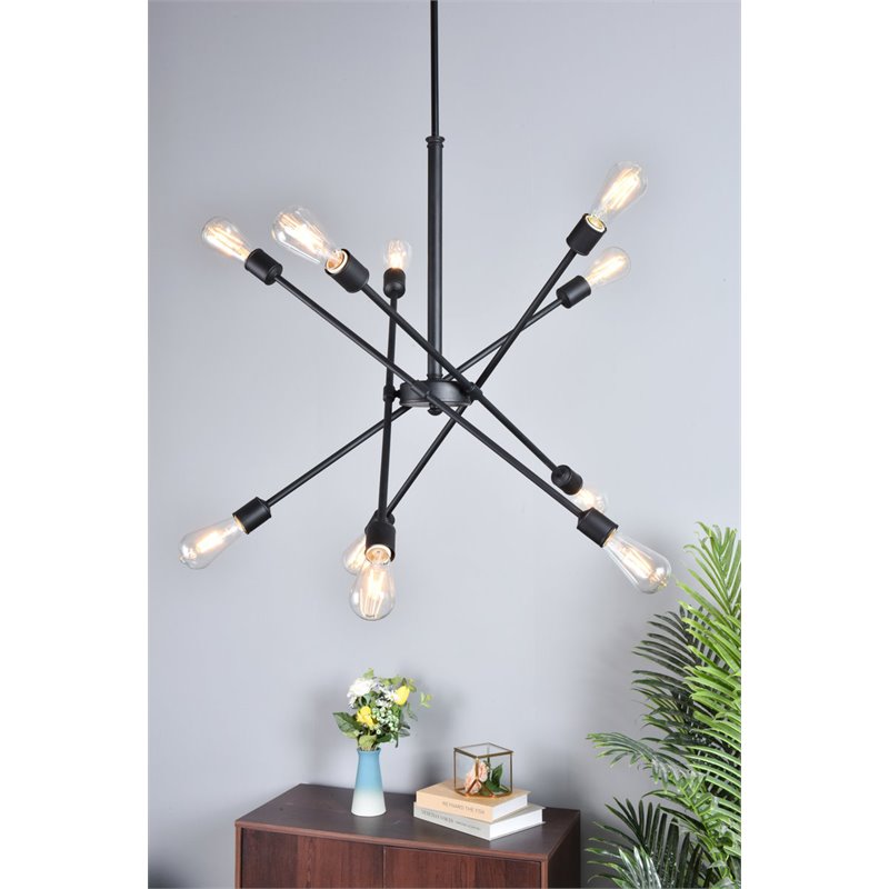 Living District Axel 10-Light Mid-Century Metal Pendant in Black