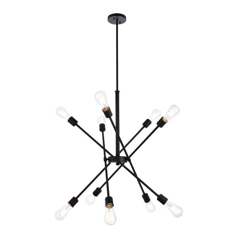 Living District Axel 10-Light Mid-Century Metal Pendant in Black