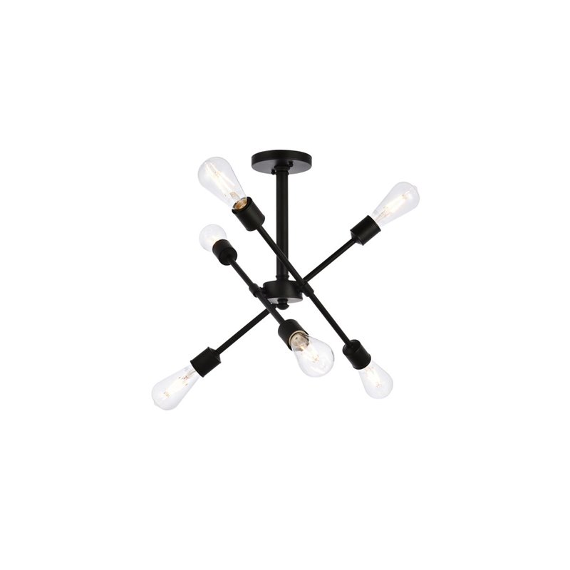 Living District Axel 6-Light Mid-Century Metal Flush Mount in Black