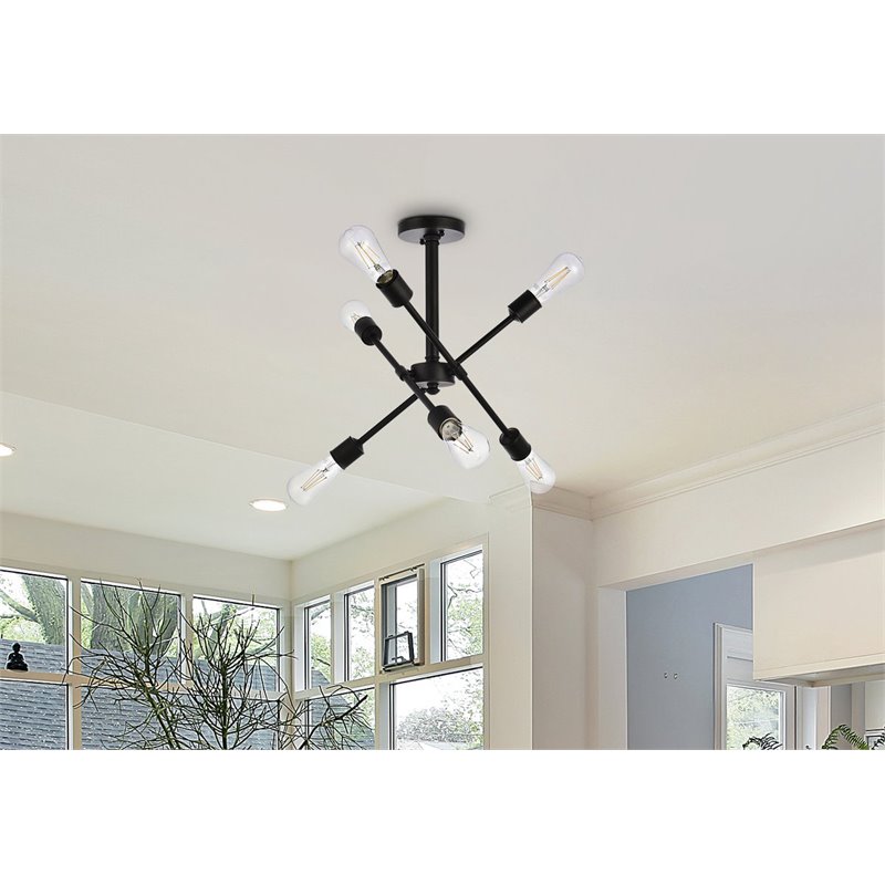 Living District Axel 6-Light Mid-Century Metal Flush Mount in Black