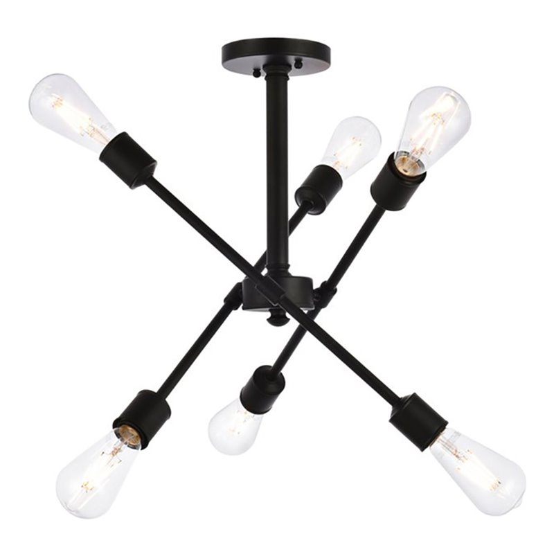 Living District Axel 6-Light Mid-Century Metal Flush Mount in Black