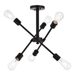 Living District Axel 6-Light Mid-Century Metal Flush Mount in Black