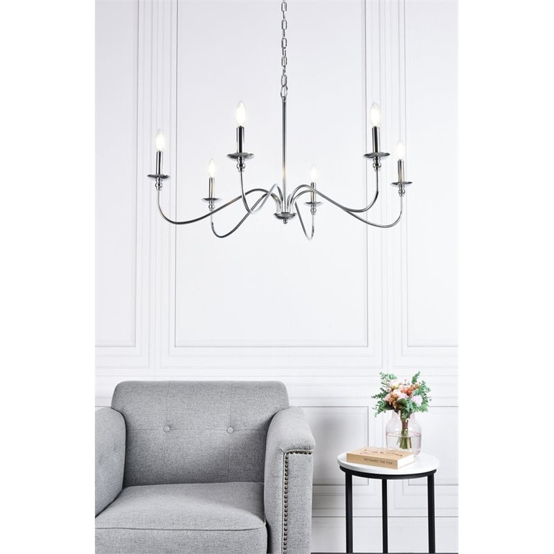 Living District Rohan 6-Light Mid-Century Metal Chandelier in Polished Nickel