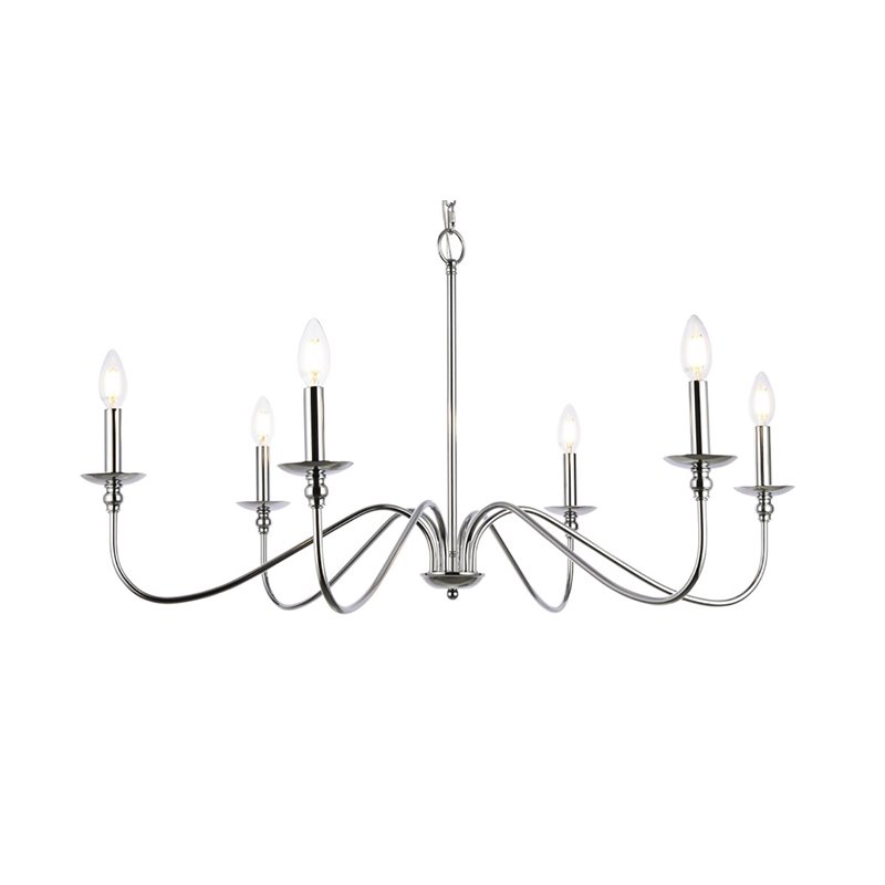 Living District Rohan 6-Light Mid-Century Metal Chandelier in Polished Nickel