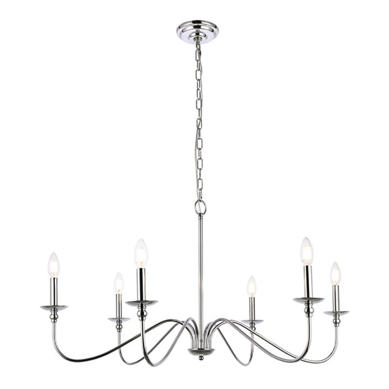Living District Rohan 6-Light Mid-Century Metal Chandelier in Polished Nickel