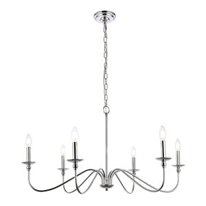 Living District Rohan 6-Light Mid-Century Metal Chandelier in Polished Nickel