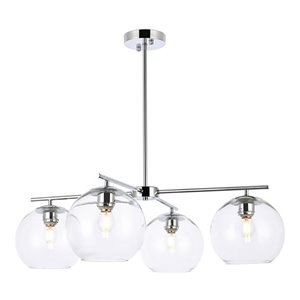 Living District Opus 4-Light Mid-Century Metal Pendant in Chrome and Clear