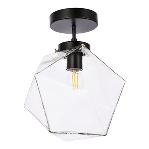 Living District Lawrence 1-Light Mid-Century Metal Flush Mount in Black/Clear