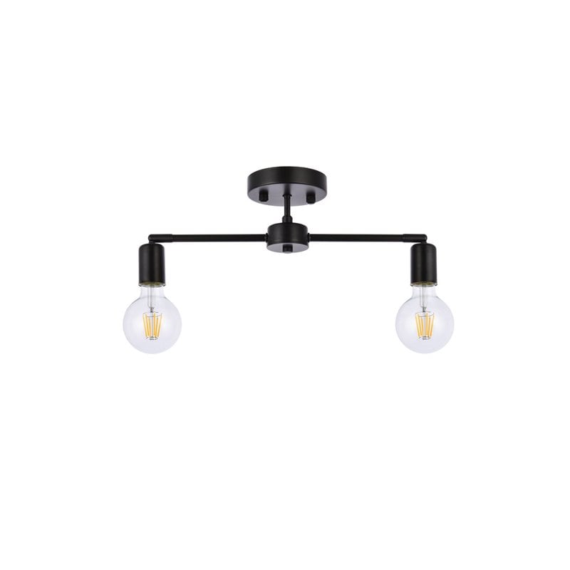 Living District Zane 2-Light Mid-Century Metal Flush Mount in Black