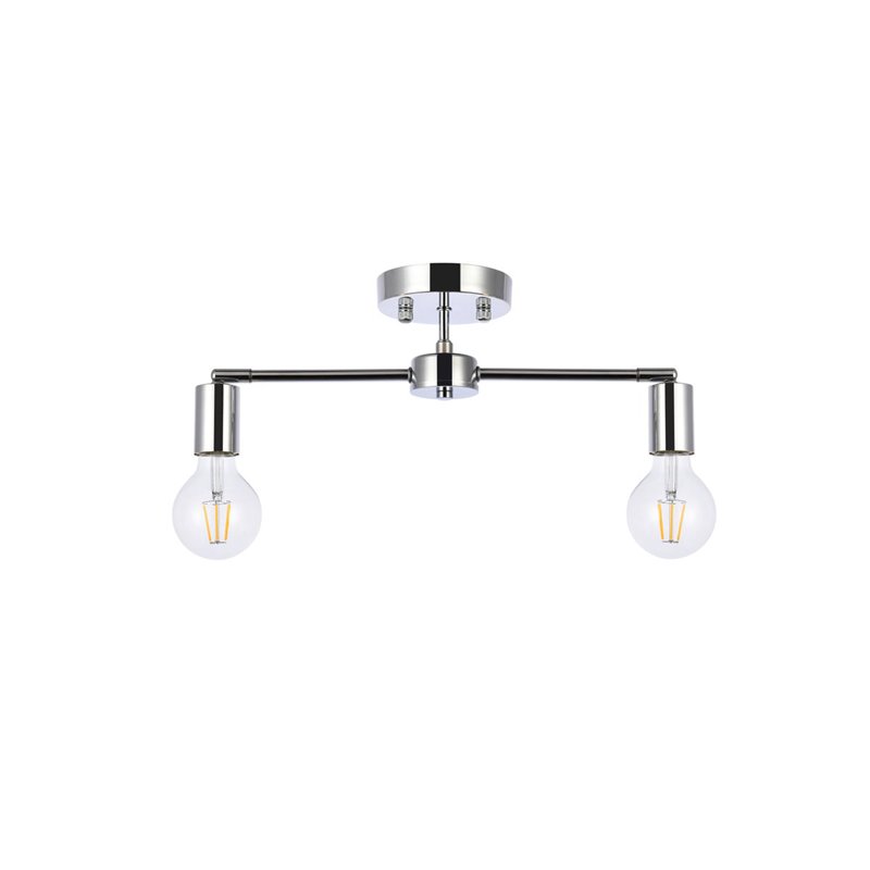 Living District Zane 2-Light Mid-Century Metal Flush Mount in Chrome