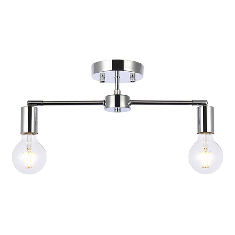 Living District Zane 2-Light Mid-Century Metal Flush Mount in Chrome