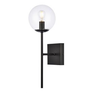 Living District Neri 1-Light Mid-Century Metal Wall Sconce in Black and Clear
