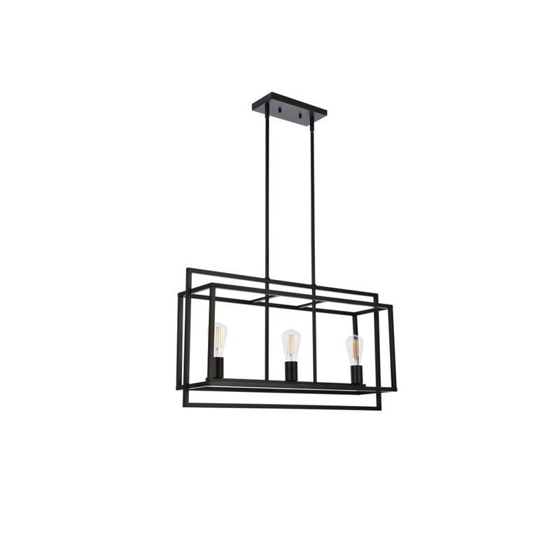 Living District Voir 3-Light Mid-Century Metal Pendant in Black
