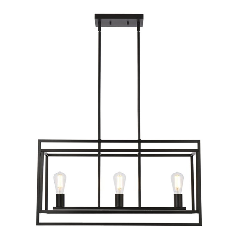 Living District Voir 3-Light Mid-Century Metal Pendant in Black