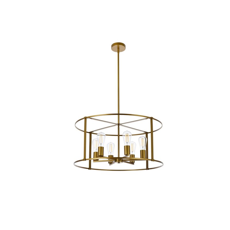 Living District Agnys 6-Light Mid-Century Metal Pendant in Brass
