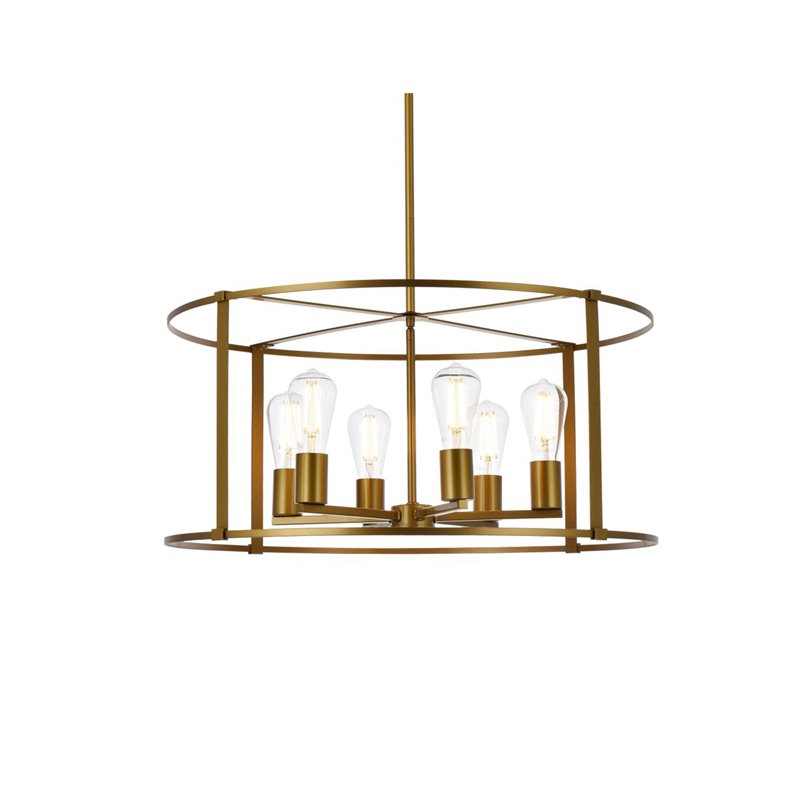 Living District Agnys 6-Light Mid-Century Metal Pendant in Brass